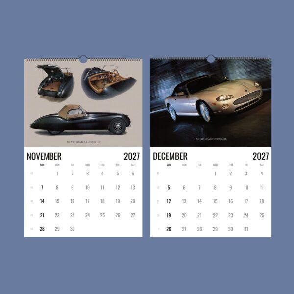 2027 Jaguar classic car wall calendar November December pages