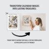 Woman framing entomology calendar art on wall