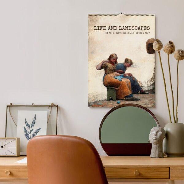 Winslow Homer 2027 art calendar hanging above stylish desk