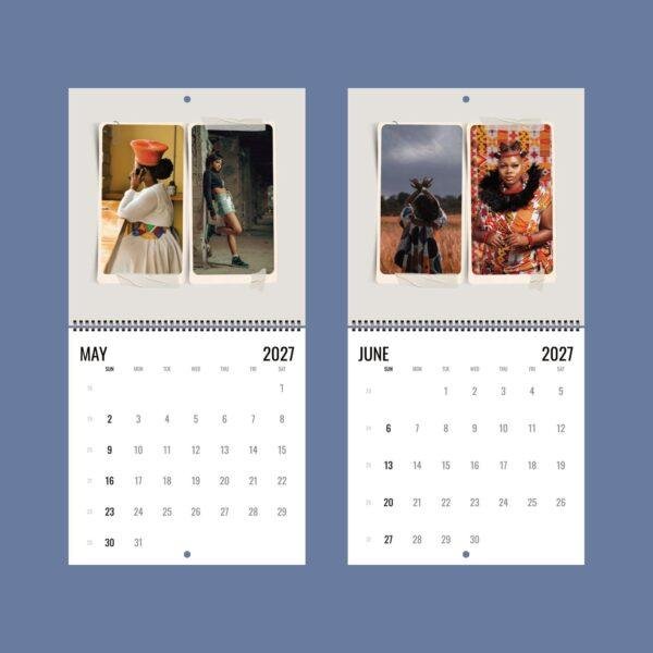2027 wall calendar May June with African women cultural photos