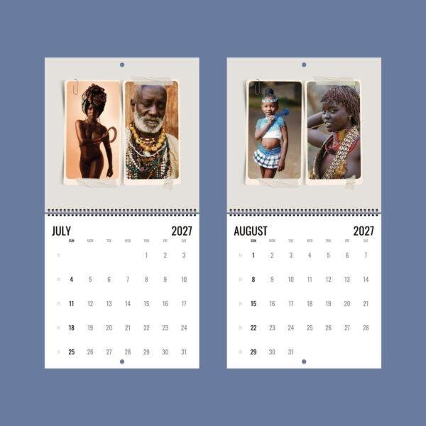 2027 wall calendar July August African cultural portrait photos