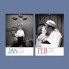 Vintage wall calendar showing January and February months