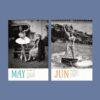 Vintage wall calendar showing May and June with retro photos