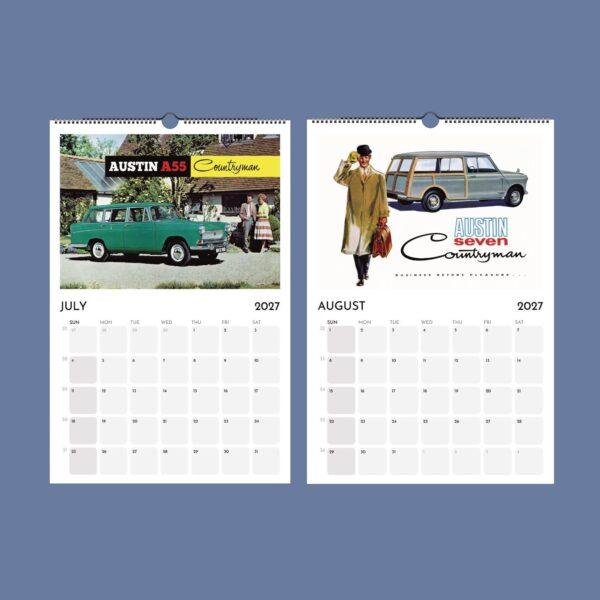 2027 wall calendar featuring vintage Austin Countryman car advertisements
