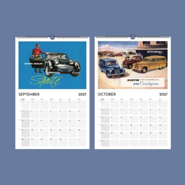 2027 vintage Austin classic car wall calendar September October