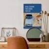 Vintage British cars 2027 wall calendar hanging above stylish desk