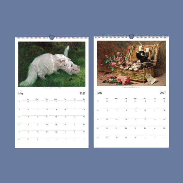 2027 wall calendar featuring vintage cat paintings for May and June