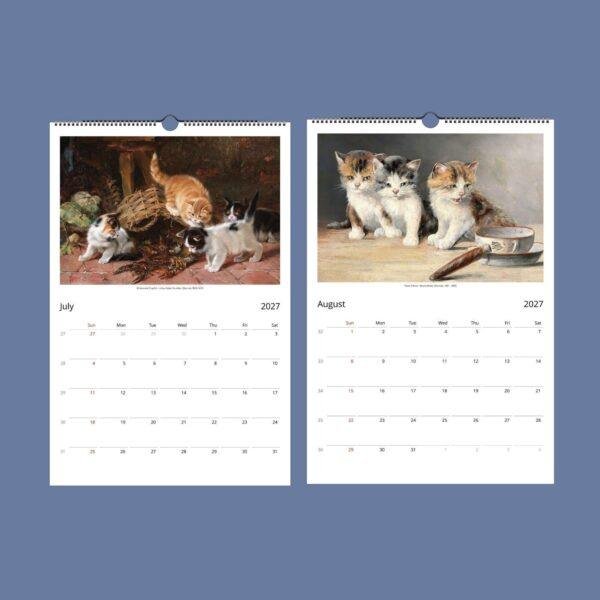 2027 wall calendar featuring vintage kitten paintings for July August