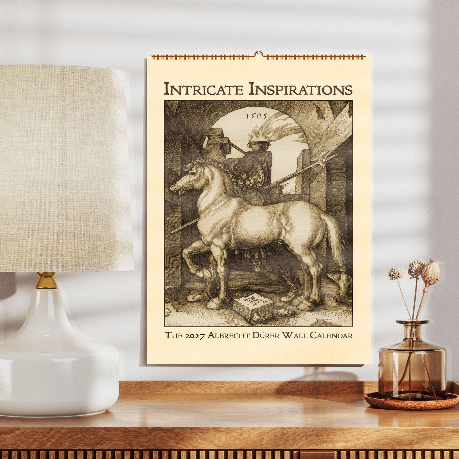 2027 Albrecht Dürer wall calendar featuring horse engraving