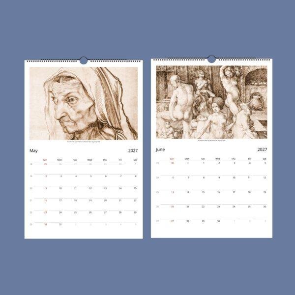 2027 wall calendar featuring Albrecht Dürer artwork for May and June