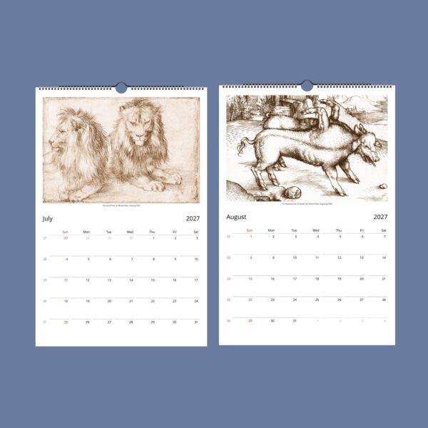 2027 wall calendar featuring Albrecht Dürer Renaissance drawings
