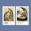 January and February vintage art nouveau wall calendar pages