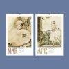 Vintage Art Nouveau wall calendars for March and April