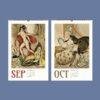Vintage art nouveau wall calendar showing September and October pages