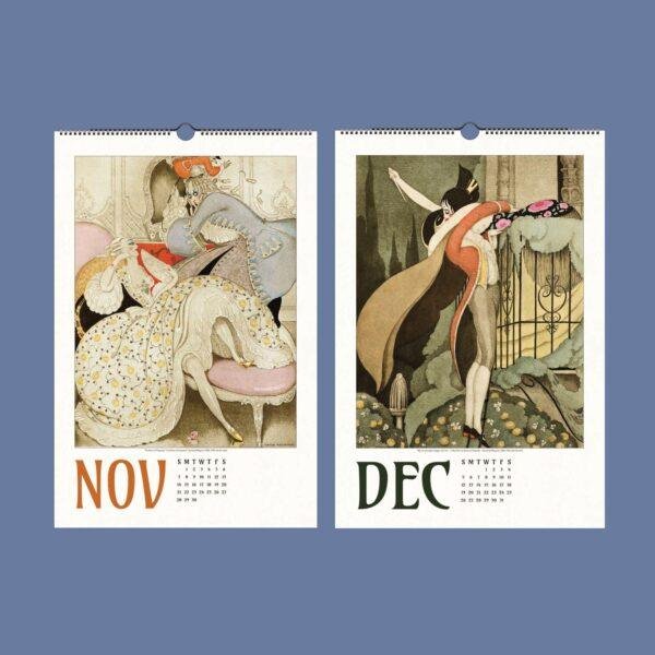 Vintage art nouveau wall calendars for November and December