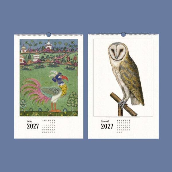2027 wall calendar featuring bird artwork for July and August