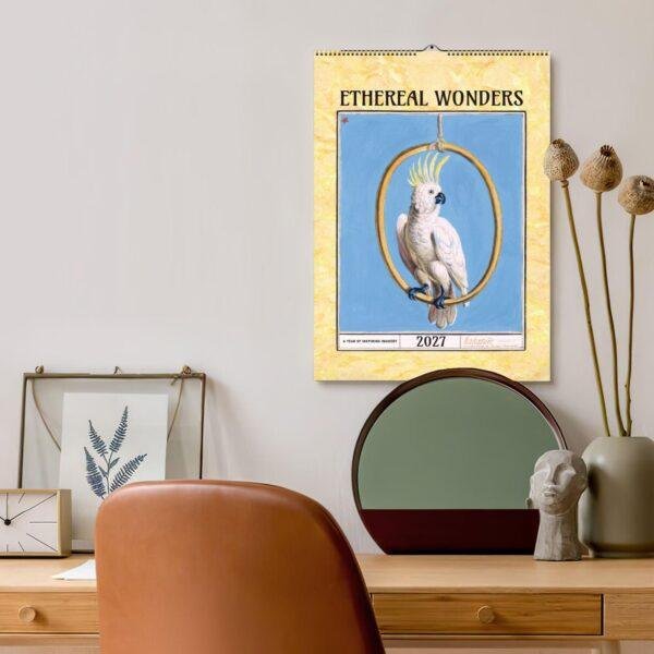 Ethereal Wonders 2027 wall calendar featuring cockatoo illustration