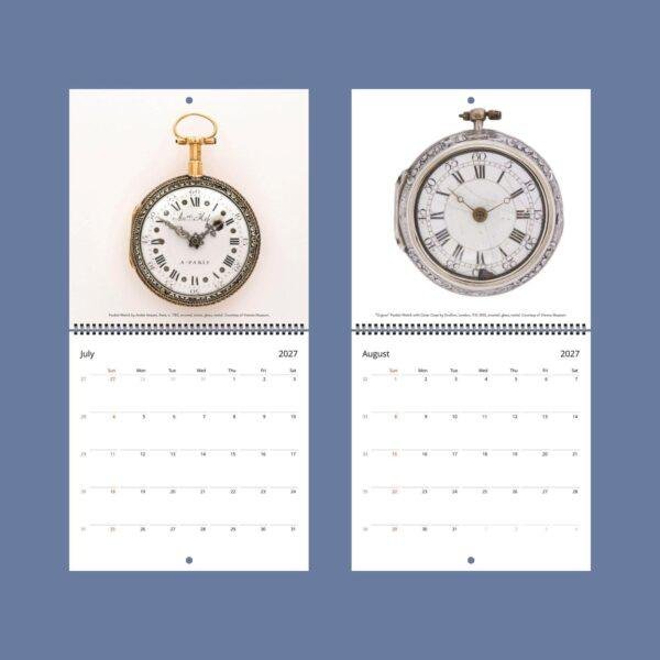 2027 wall calendar featuring antique pocket watches July August