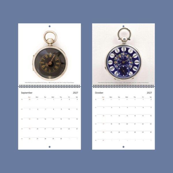 2027 wall calendar featuring antique pocket watches September October
