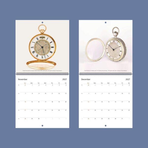 2027 wall calendar featuring antique pocket watches November December