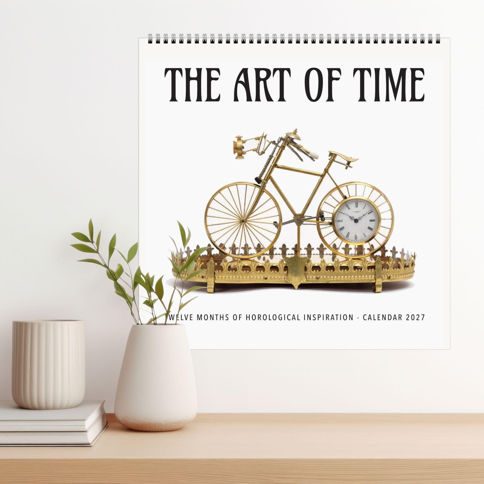 The Art of Time 2027 wall calendar with golden bicycle clock