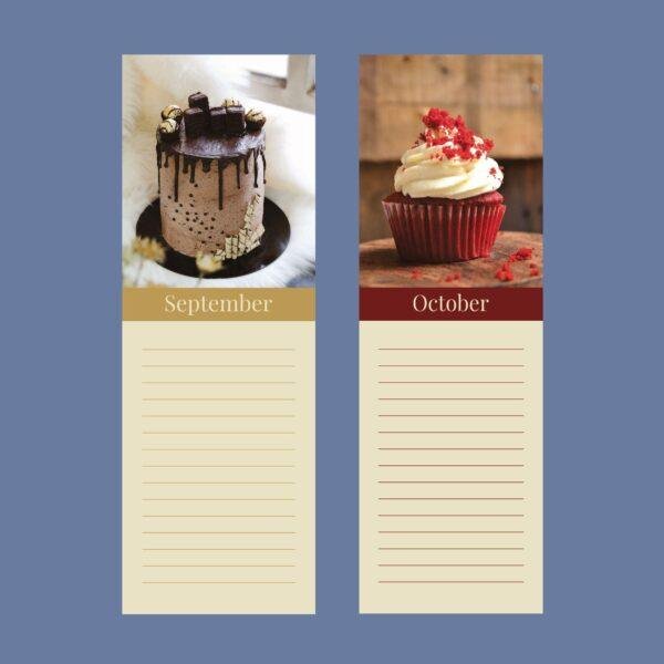 September and October dessert calendar notepad pages