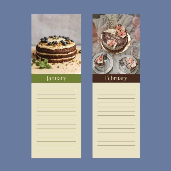 January and February cake-themed monthly notepad pages