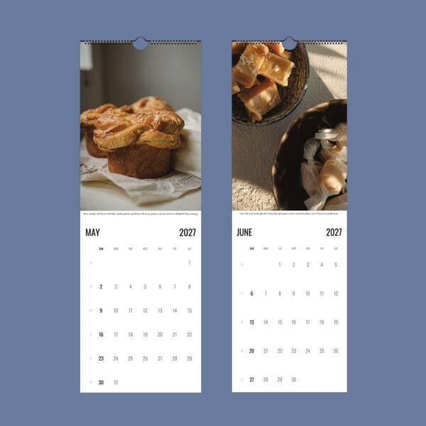 2027 wall calendar showing May and June food photography
