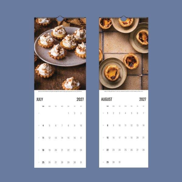 2027 wall calendar July August pages with pastry photos