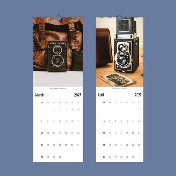 2027 wall calendar featuring vintage twin-lens reflex cameras