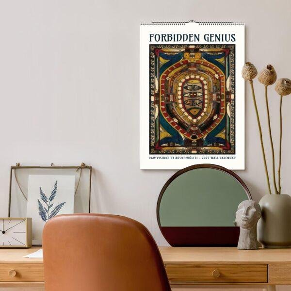 Forbidden Genius Adolf Wölfli 2027 wall calendar displayed above desk