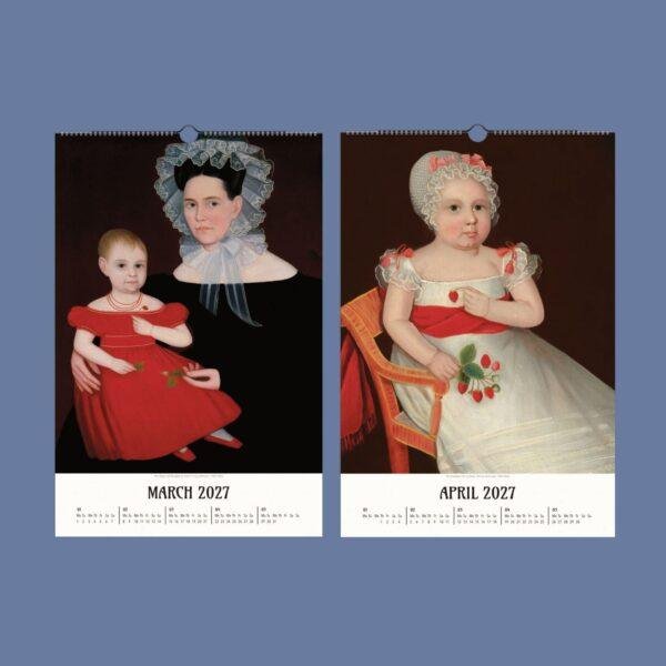 2027 wall calendar featuring classic American folk art portraits