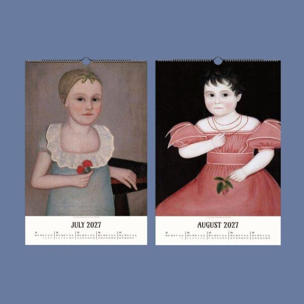 2027 wall calendar featuring antique folk art portrait paintings