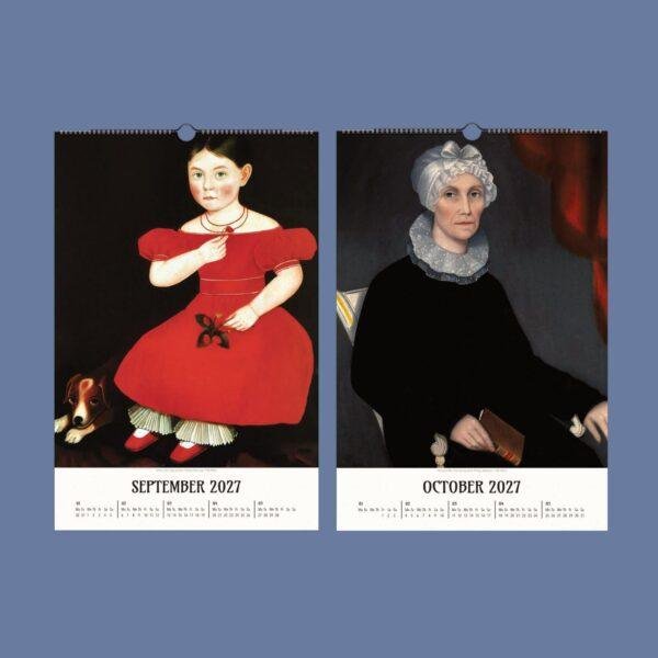 Two 2027 wall calendars featuring American folk art portraits