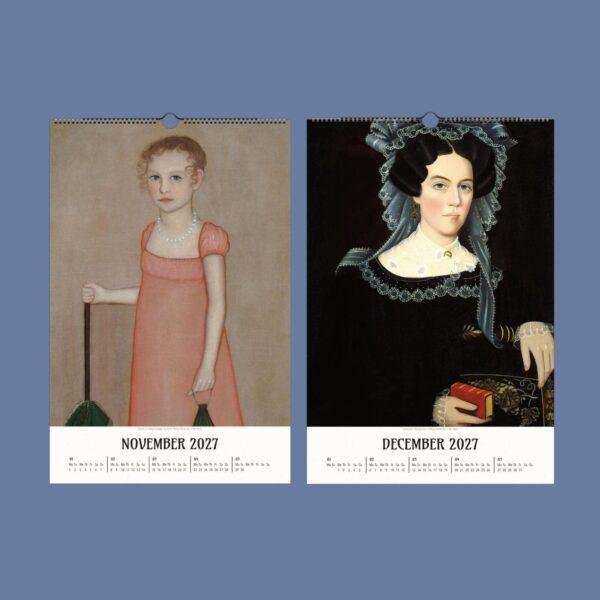 2027 wall calendar featuring American folk art portraits