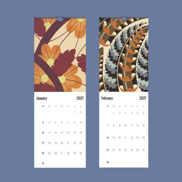2027 wall calendar showing January and February botanical art