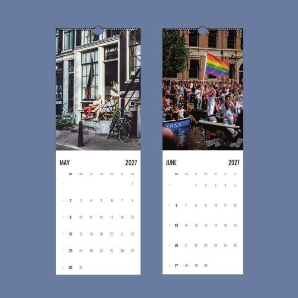 2027 wall calendar showing May and June Amsterdam scenes