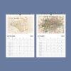 2027 wall calendar featuring vintage maps of New York and London