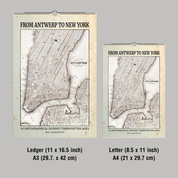 Two sizes of From Antwerp to New York 2027 wall calendar