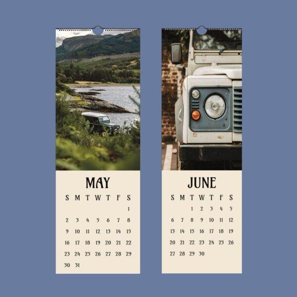May and June wall calendar featuring vintage Land Rover photos