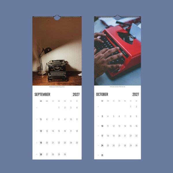 2027 wall calendar featuring vintage typewriter photography
