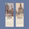 January and February wall calendar with Vienna architectural paintings