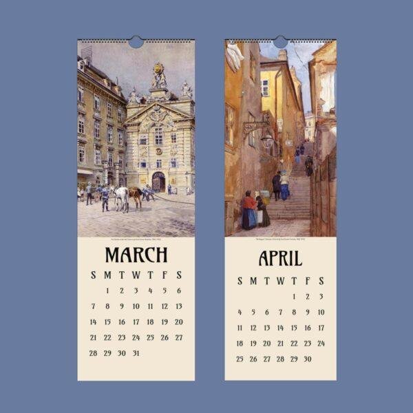 March and April wall calendar pages with Vienna artwork