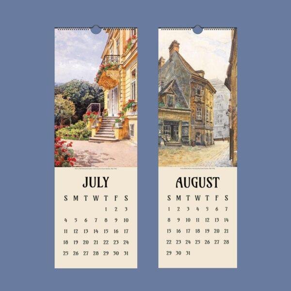 July and August wall calendar pages with Viennese artwork