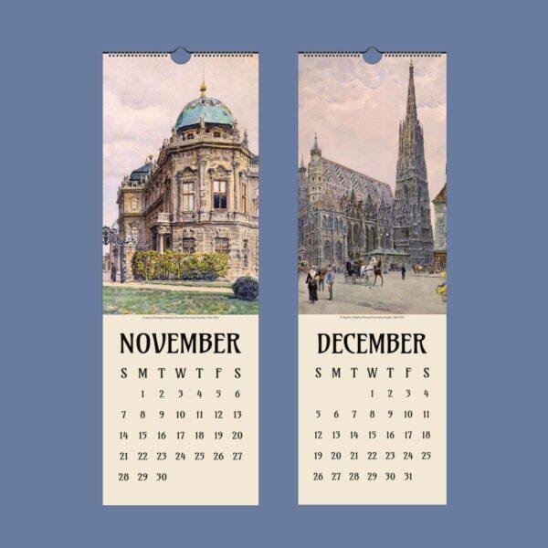 November and December wall calendar pages with Vienna artwork