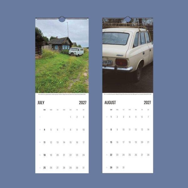 2027 wall calendar featuring vintage Russian cars and villages