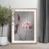Framed pink lotus flower art print in wooden frame