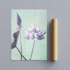 Lotus flower art print with cardboard tube on gray background