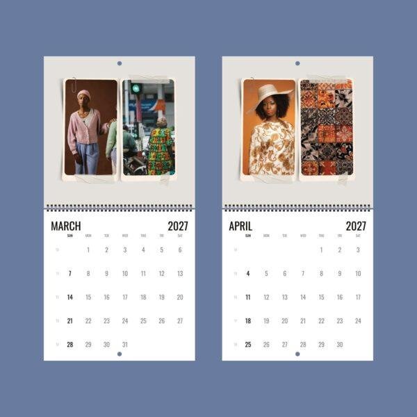 2027 wall calendar showing March and April fashion photos