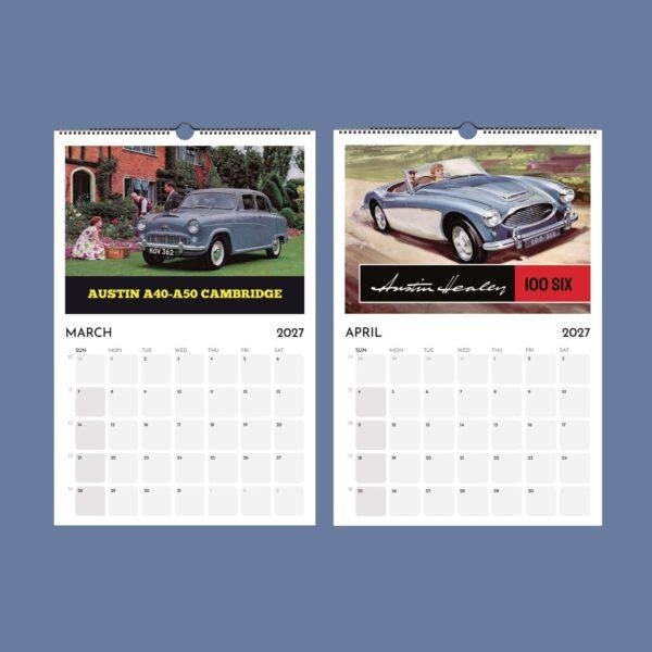 2027 vintage British classic car wall calendar March April